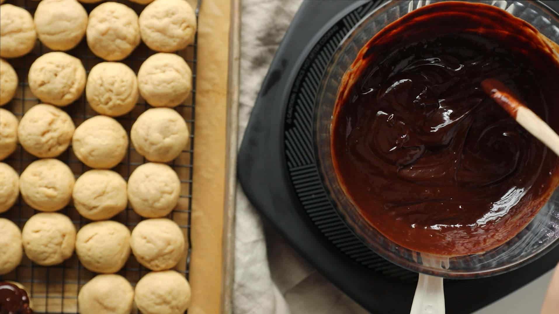 Ina Garten's semi sweet chocolate Ganache to glaze soft peanut butter cookies